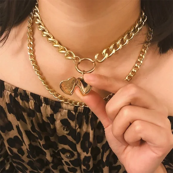 Fashion Jewelry | Jewelry | Double Layer Heart Choker Locket Chunky ...